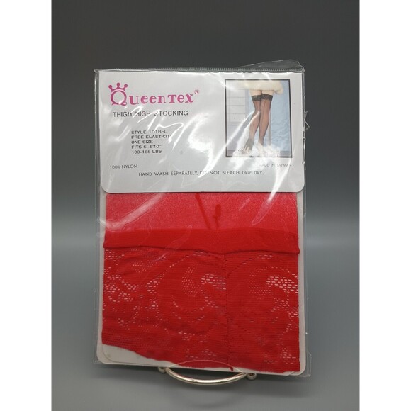 Queentex Thigh High Stockings Red One Size - Picture 1 of 5